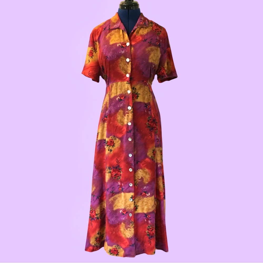 Vintage Impressions 90's Red and Purple Floral Maxi Dress